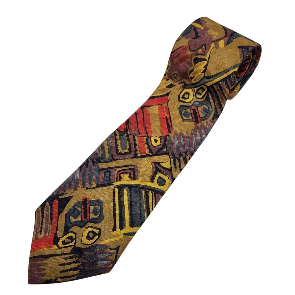 Valentino Pietro by V Mens Multicolor Geometric Pattern Silk Tie